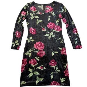 Molly Malloy Black Velvet Rose Dress Long Sleeve Whimsygoth Dark Floral Romantic